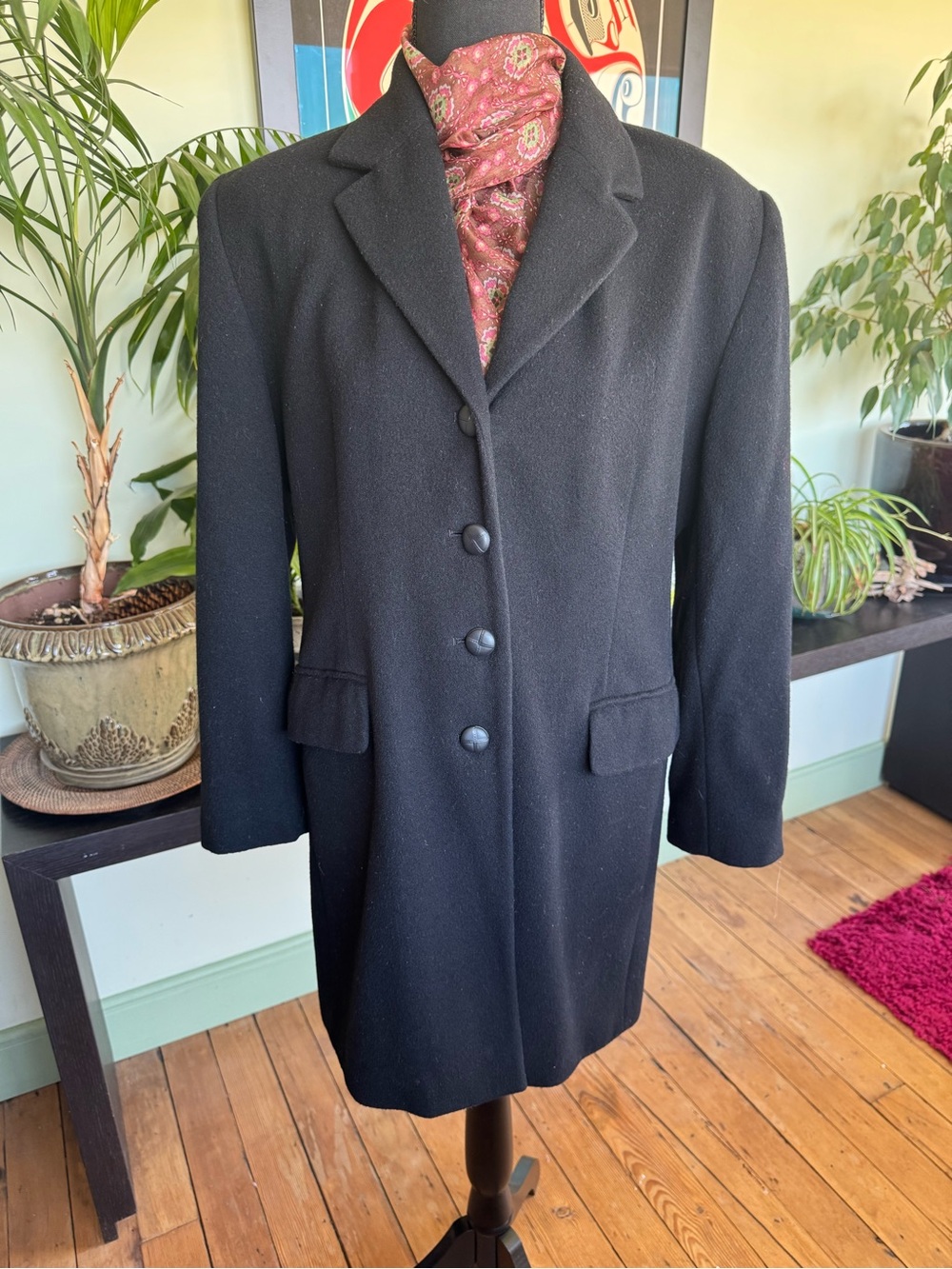 Women’s Black Wool Blend Single-Breasted Overcoat